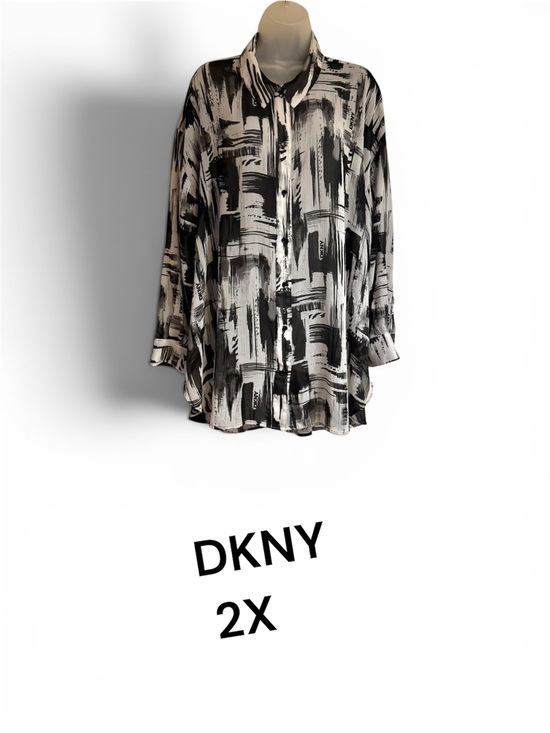 Dkny Tops - DKNY Black/Gray & White Abstract Brushstroke Button-Up Blouse  PLUS: 2X   #R
